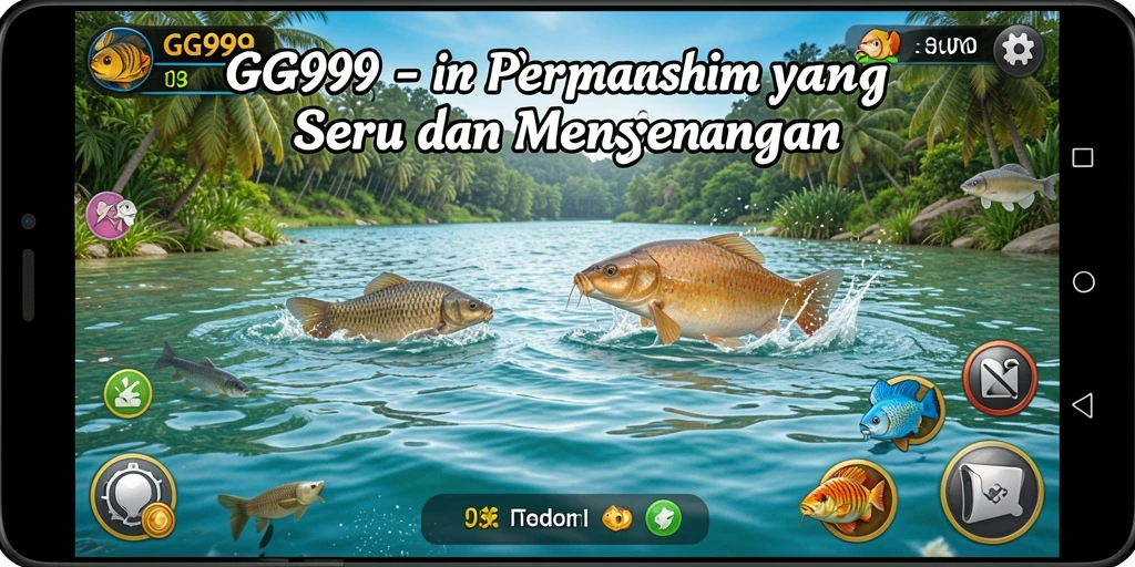 Gameplay seru GG999 saat menangkap ikan di lautan yang indah.