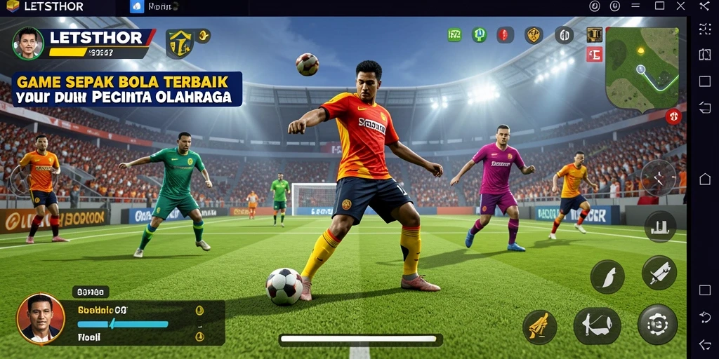 Screenshot gameplay <strong>LETSTHOR</strong> menampilkan aksi seru dalam pertandingan sepak bola.