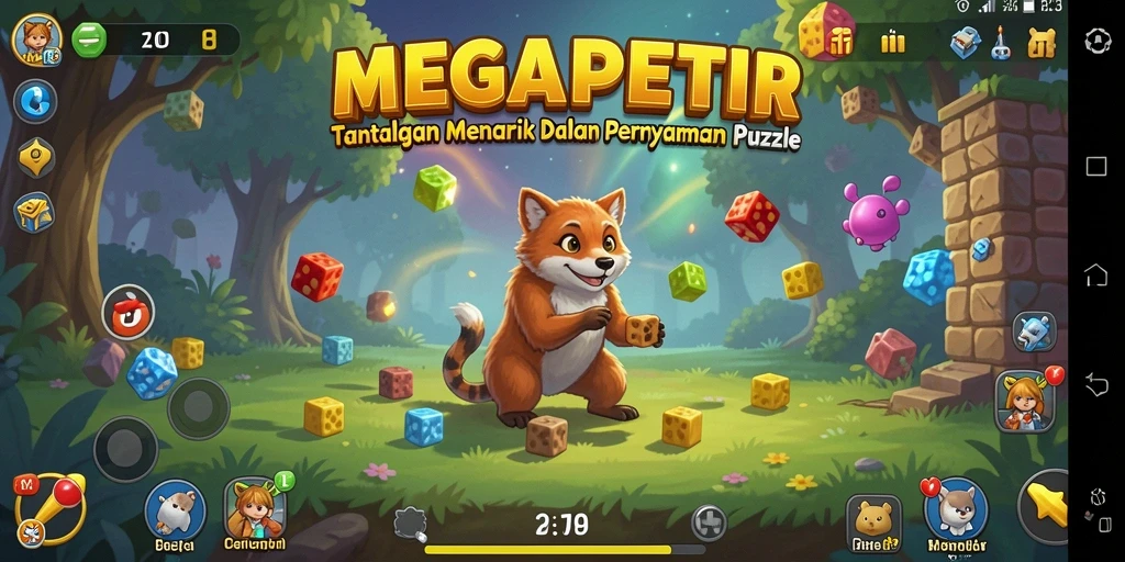 Tampilan seru gameplay MEGAPETIR saat menyelesaikan puzzle.