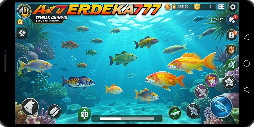 Tampilan gameplay seru di MERDEKA777 saat menembak ikan.