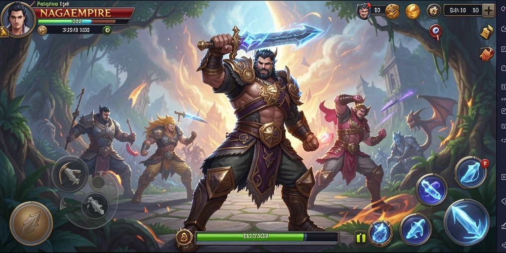 Screenshot gameplay NAGAEMPIRE yang menunjukkan aksi pertarungan sengit.