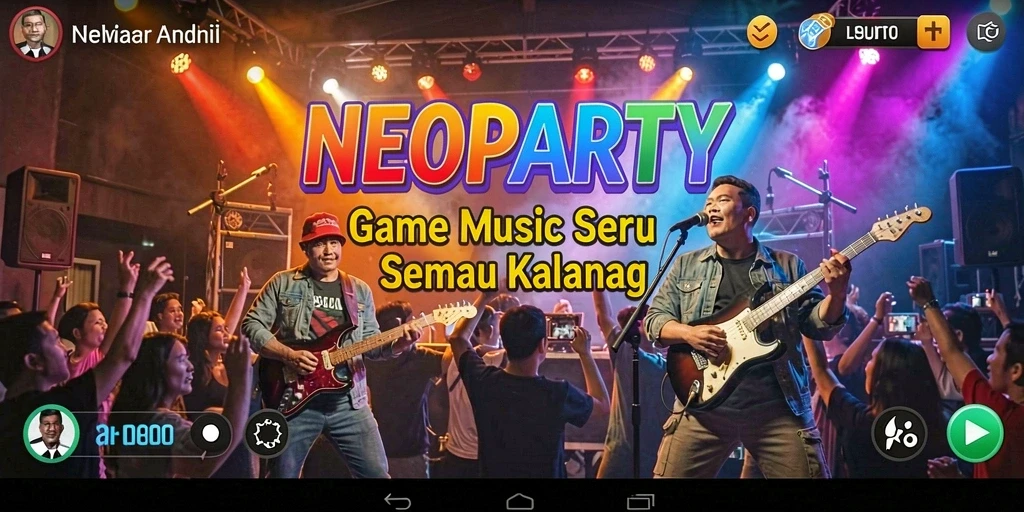 Screenshot NEOPARTY menampilkan gameplay musik yang menyenangkan.