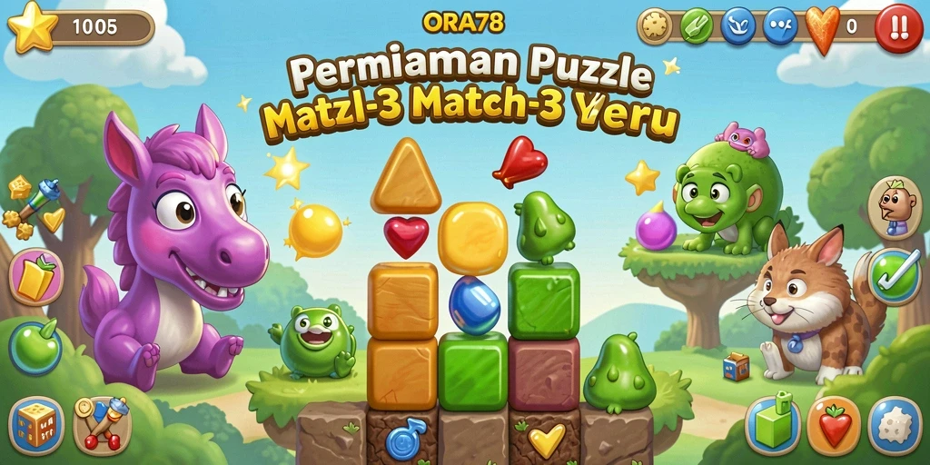 Tangkapan layar dari gameplay seru ORA78 yang menampilkan permata berwarna.