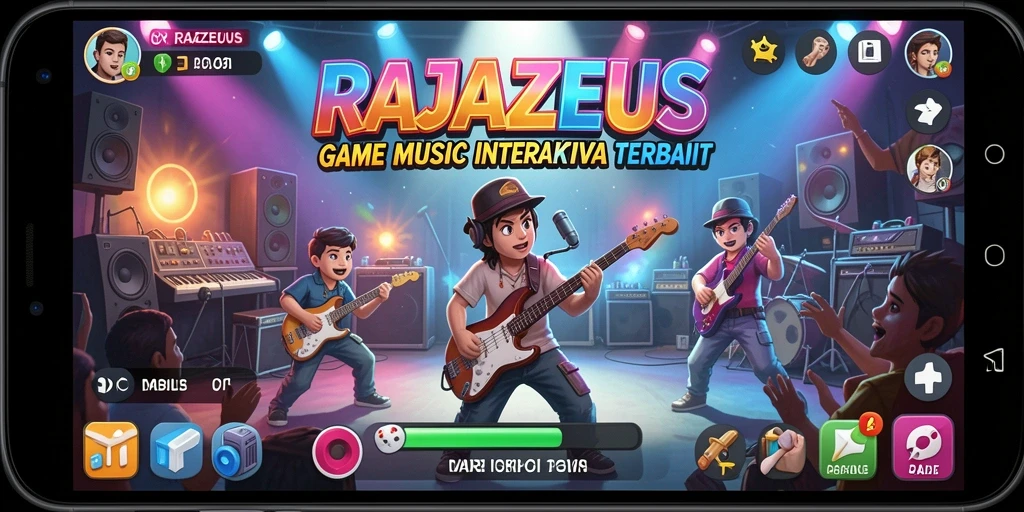 Screenshot utama RAJAZEUS menunjukkan pemain menikmati permainan musik.