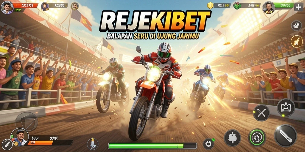 Tangkapan layar gameplay REJEKIBET dengan aksi balap yang mendebarkan.