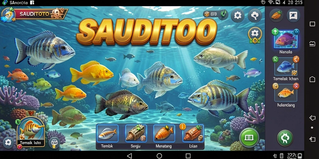 Screenshot SAUDITOTO menunjukkan aksen menarik dalam gameplay Tembak Ikan.