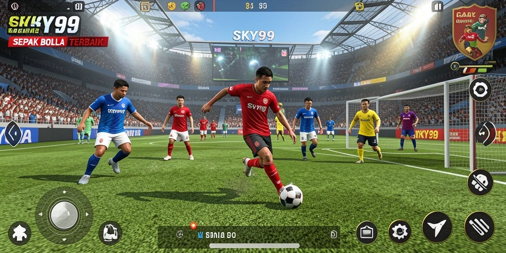 Tampilan gameplay SKY99 menampilkan aksi sepak bola yang seru dan mendebarkan.