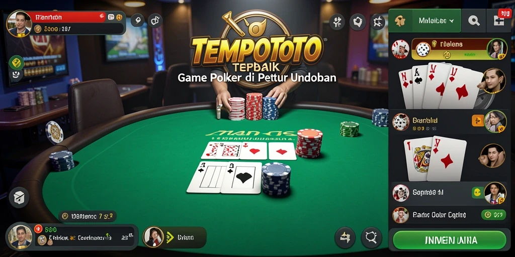 Tampilan layar permainan Poker yang mendebarkan.