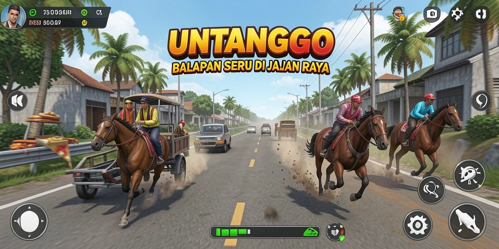 Tampilan seru gameplay balapan dalam UNTUNGGO.