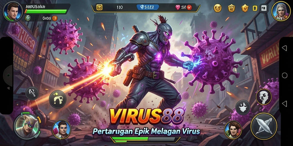 Gameplay seru VIRUS88 melawan virus jahat.